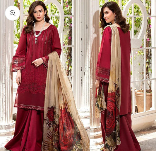 MANHARA CHIKANKARI EMBROIDERED WITH PRINTED SILK DUPPATA 2024
